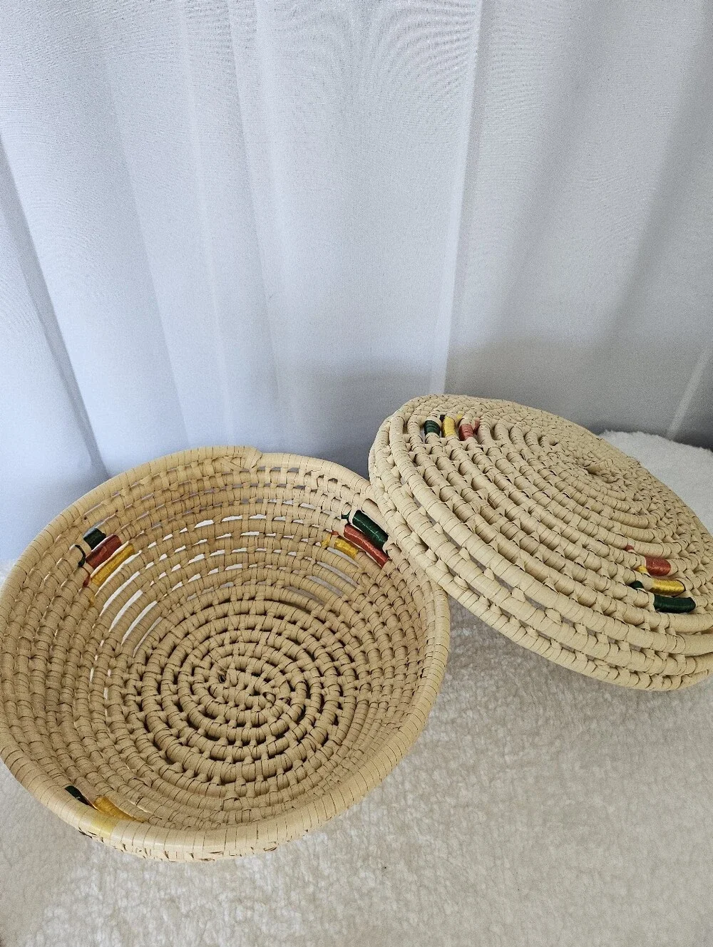 Handwoven Coiled Raffia Basket with Lid - 10